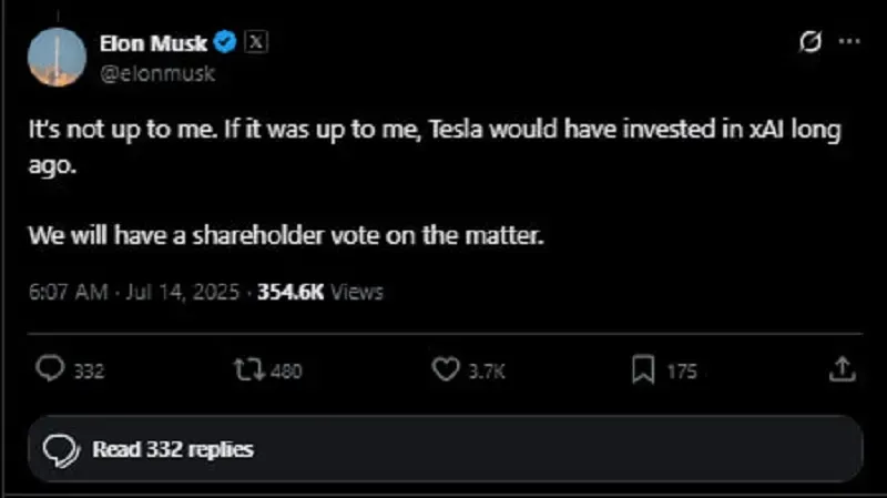 Elon Musk không ủng hộ sáp nhập Tesla và xAI, nhưng để ngỏ khả năng đầu tư