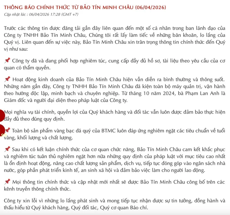 &Ocirc;ng chủ c&ocirc;ng ty v&agrave;ng bạc Bảo T&iacute;n Minh Ch&acirc;u bị khởi tố 