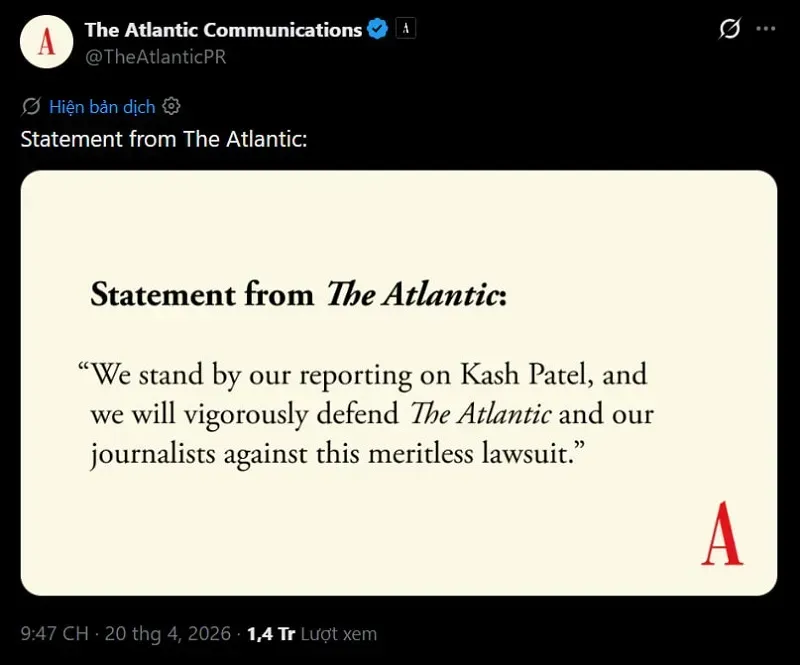 Ch&iacute;nh thức: FBI kiện tạp ch&iacute; The Atlantic