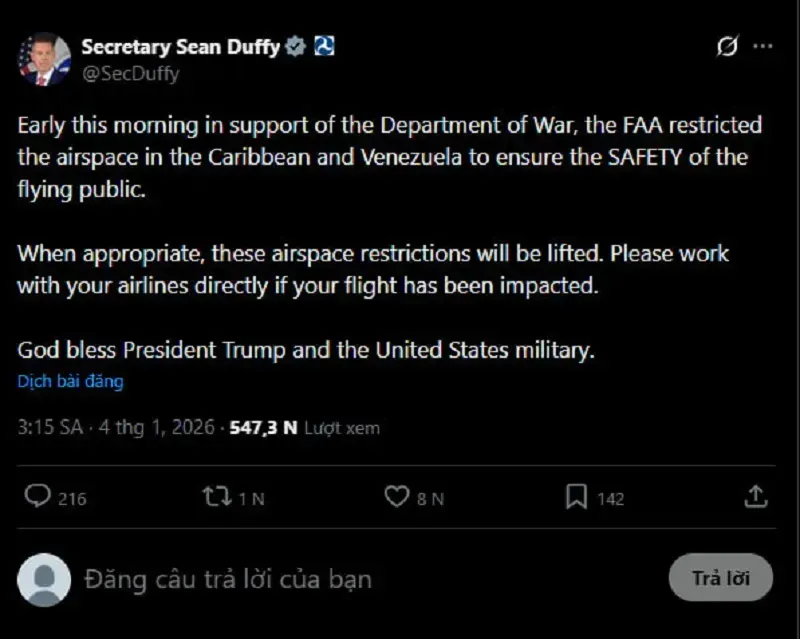 sau-chien-dich-o-venezuela-faa-noi-lai-cac-chuyen-bay-den-vung-caribbean-1.webp Sau chiến dịch ở Venezuela, FAA nối lại các chuyến bay đến vùng Caribbean