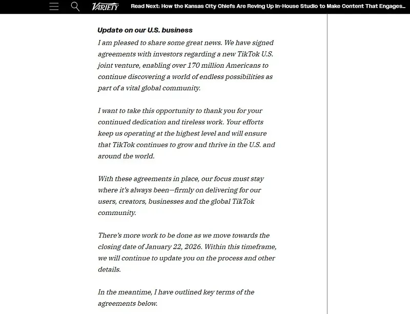 R&ograve; rỉ tin TikTok k&yacute; thỏa thuận th&agrave;nh lập li&ecirc;n doanh mới tại Hoa Kỳ