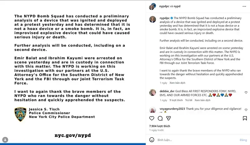 Vụ nổ b&ecirc;n ngo&agrave;i nh&agrave; Thị trưởng New York, FBI nghi ngờ khủng bố