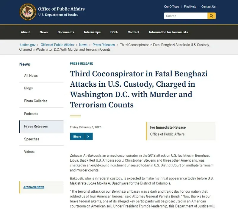 Dẫn độ nghi phạm vụ s&aacute;t hại Cựu Đại sứ Hoa Kỳ tại Libya