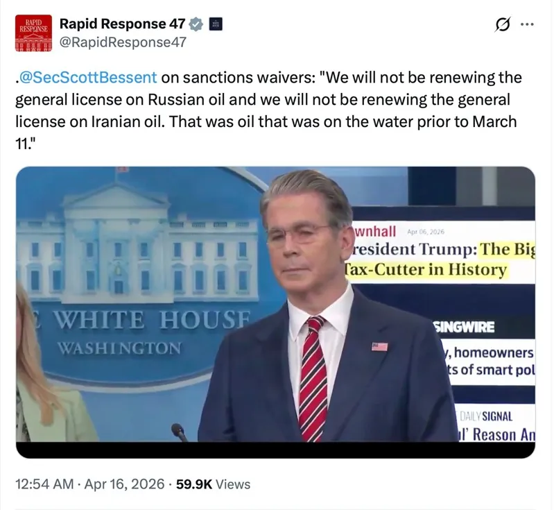 Hoa Kỳ gia hạn lệnh miễn trừ trừng phạt đối với dầu mỏ Nga 