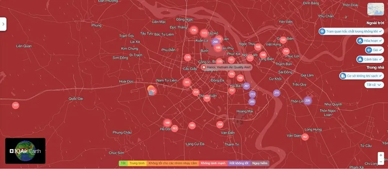 Chất lượng không khí Thành phố Hà Nội ở ngưỡng báo động