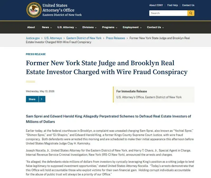 Cựu thẩm ph&aacute;n New York bị buộc tội lừa đảo h&agrave;ng triệu USD