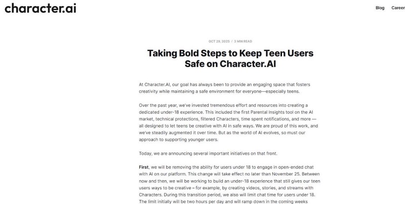 Character.AI cấm trẻ em trò chuyện với chatbot AI từ ngày 25/11