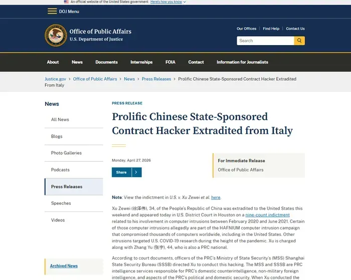 Hoa Kỳ truy tố c&ocirc;ng d&acirc;n Trung Quốc bị c&aacute;o buộc l&agrave;m việc cho Bắc Kinh