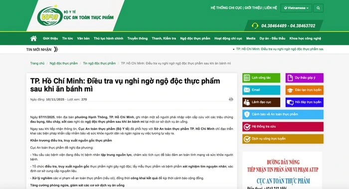 Bộ Y tế yêu cầu điều tra vụ ngộ độc bánh mì tại TP. HCM