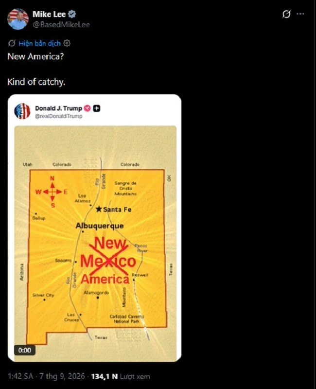 &Ocirc;ng Trump g&acirc;y ch&uacute; &yacute; khi chia sẻ h&igrave;nh ảnh đổi t&ecirc;n bang New Mexico
