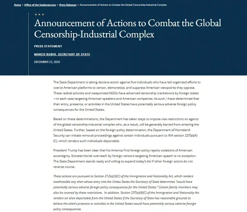 Vụ Hoa Kỳ cấm cấp thị thực cựu Ủy vi&ecirc;n EU, Li&ecirc;n minh phản ứng