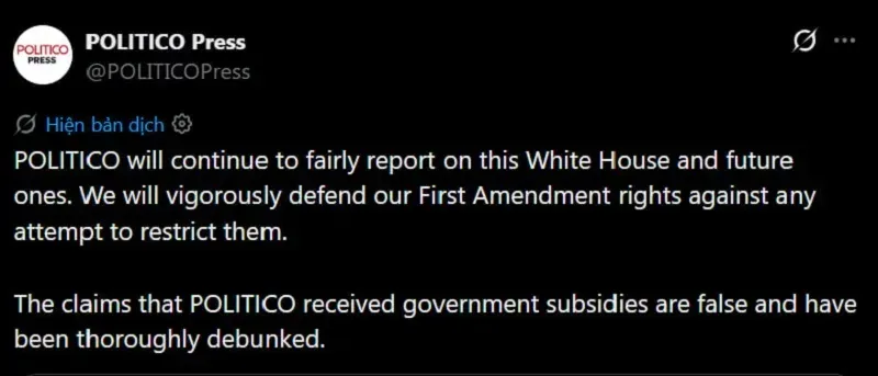 &Ocirc;ng Trump cấm CNN, Politico, MS NOW v&agrave;o Nh&agrave; Trắng v&igrave; đưa tin sai sự thật