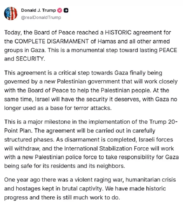 &Ocirc;ng Trump tuy&ecirc;n bố Hamas đồng &yacute; giải gi&aacute;p theo thỏa thuận h&ograve;a b&igrave;nh Gaza