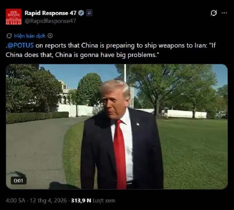 R&ograve; rỉ tin Trung Quốc cung cấp vũ kh&iacute; cho Iran, &ocirc;ng Trump n&oacute;i g&igrave;?