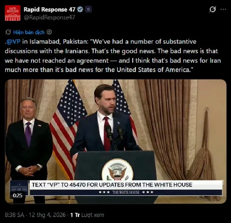 Hoa Kỳ - Iran chưa thể đạt thỏa thuận ho&agrave; b&igrave;nh