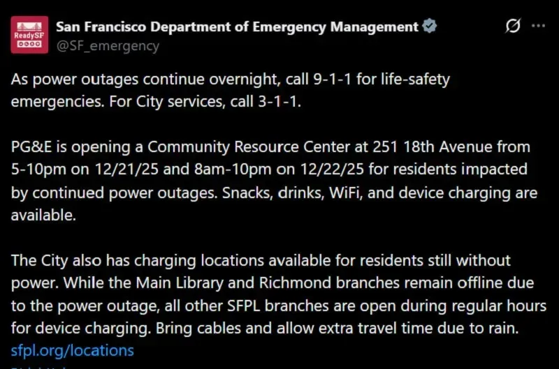 Th&agrave;nh phố San Francisco mất điện diện rộng giữa l&uacute;c b&atilde;o cận kề