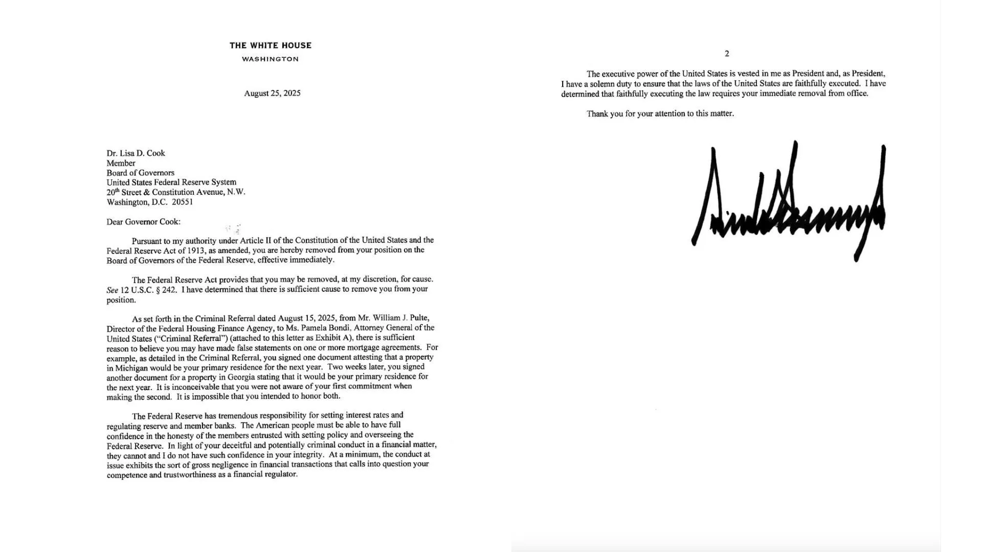 Donald Trump sa thải Thống đốc Fed Lisa Cook vì gian lận thế chấp