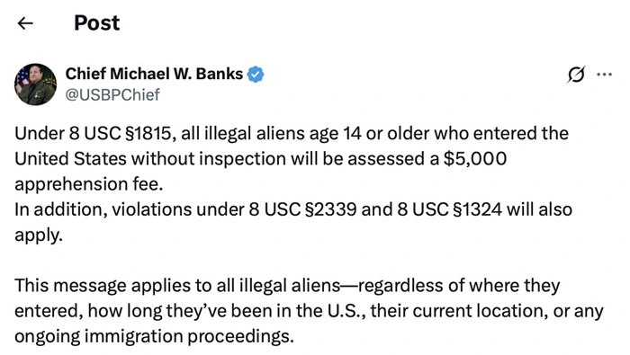 Hoa Kỳ thu phí “bắt giữ” 5.000 USD với người nhập cảnh trái phép