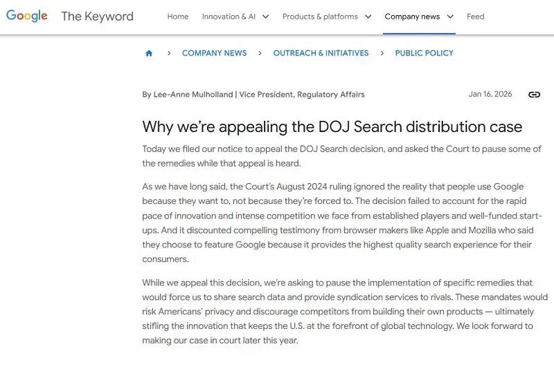 Google đệ đơn kh&aacute;ng c&aacute;o vụ t&ograve;a ph&aacute;n quyết h&atilde;ng độc quyền t&igrave;m kiếm