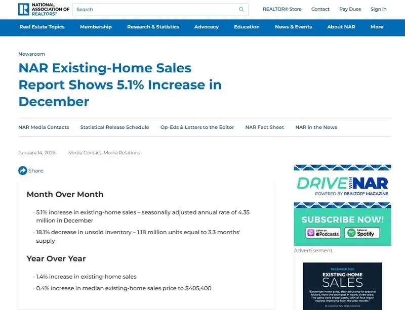 Hoa Kỳ: Doanh số b&aacute;n nh&agrave; đ&atilde; qua sử dụng cuối năm 2025 khởi sắc