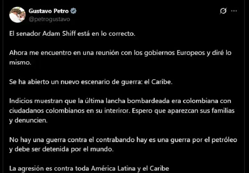 Colombia cáo buộc Hoa Kỳ đánh bom tàu chở công dân nước này, Nhà Trắng phản bác
