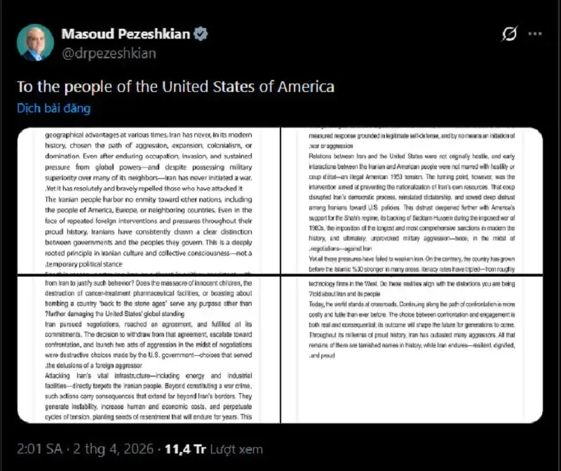 Iran gửi thư tới người d&acirc;n Hoa Kỳ, để ngỏ khả năng đối thoại