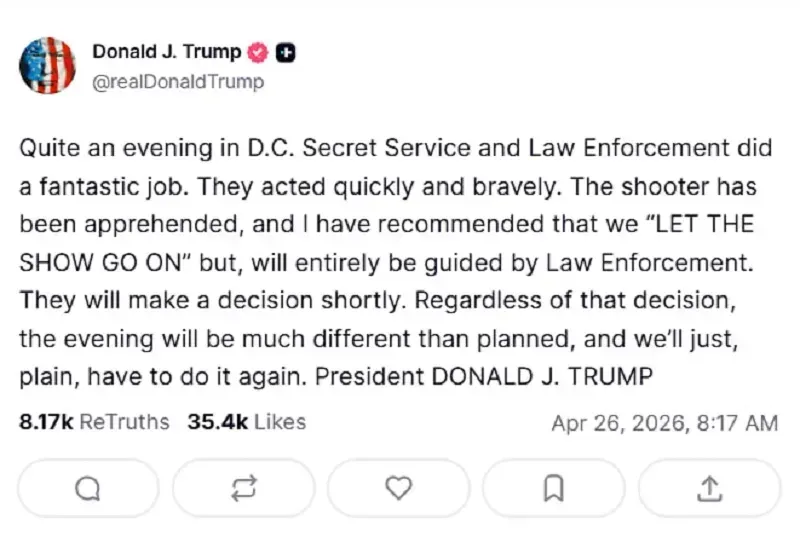 Nghi phạm nổ s&uacute;ng tại tiệc Nh&agrave; Trắng bị bắt, Tổng thống vẫn an to&agrave;n