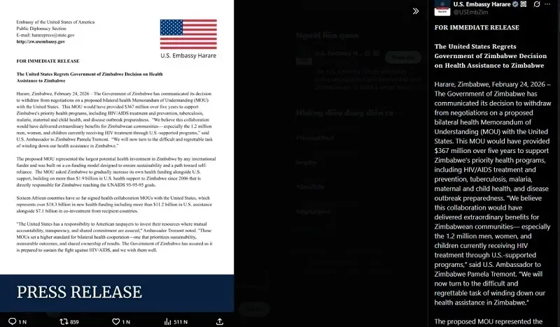 hoa-ky-cham-dut-vien-tro-y-te-zimbabwe-sau-khi-dam-phan-that-bai-2.webp Hoa Kỳ chấm dứt viện trợ y tế Zimbabwe sau khi đàm phán thất bại