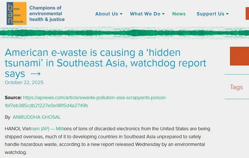 Rác thải điện tử từ Hoa Kỳ gây “cơn sóng thần tiềm ẩn” ở Đông Nam Á?