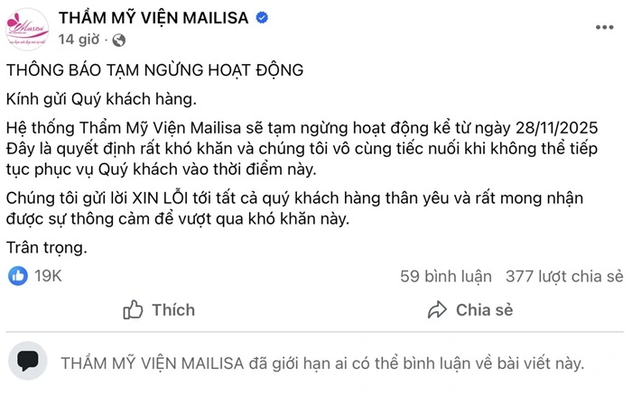 Tham-my-vien-Mailisa-thong-bao-dung-hoat-dong-1.webp Thẩm mỹ viện Mailisa thông báo dừng hoạt động