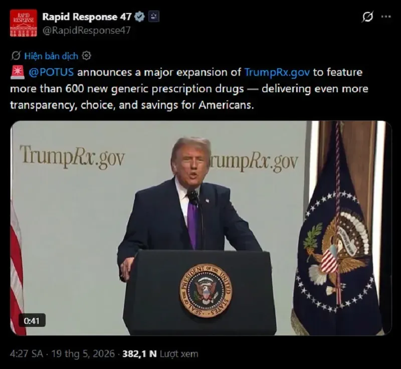 Nh&agrave; Trắng th&ecirc;m thuốc thay thế gi&aacute; rẻ l&ecirc;n nền tảng TrumpRx