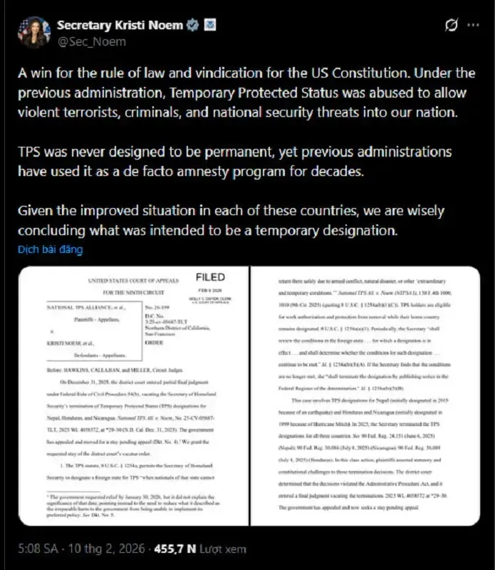 Khoảng 60.000 người nhập cư Hoa Kỳ đối mặt nguy cơ bị trục xuất