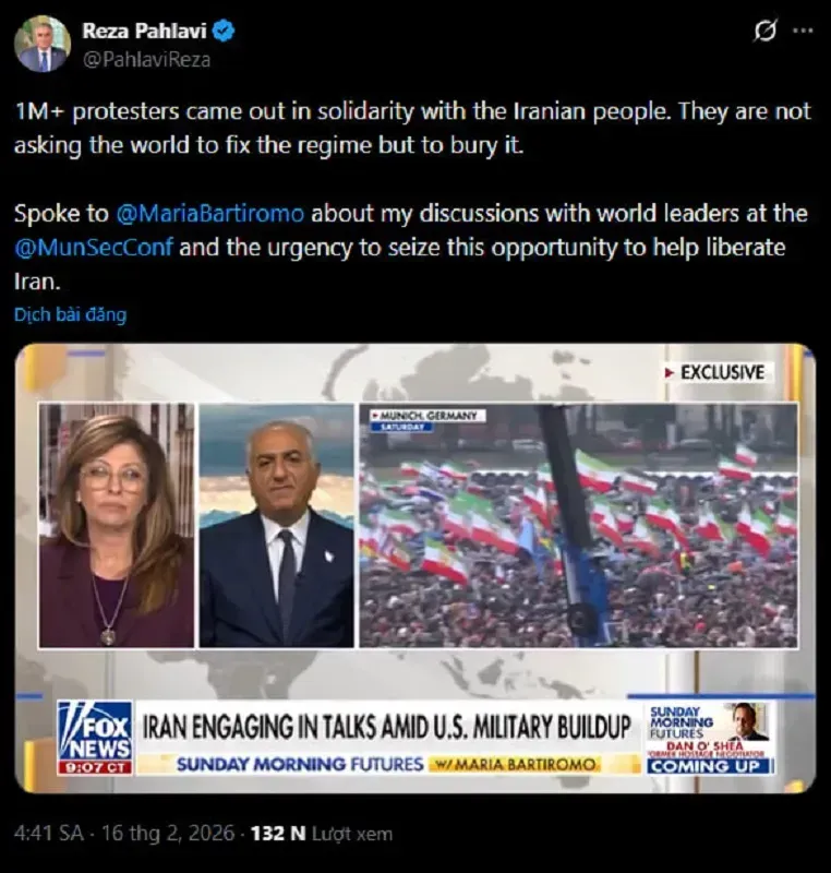 Th&aacute;i tử lưu vong Iran n&oacute;i, sự can thiệp của Hoa Kỳ mang t&iacute;nh &ldquo;nh&acirc;n đạo&rdquo;