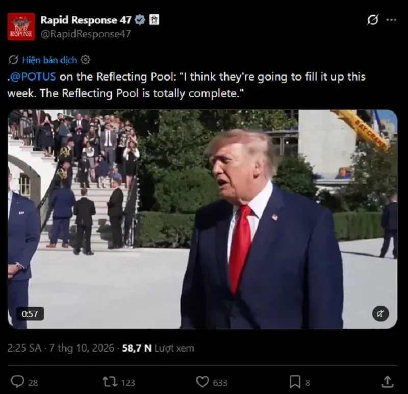 Ông Trump nói sắp hoàn tất quá trình sửa chữa Hồ phản chiếu
