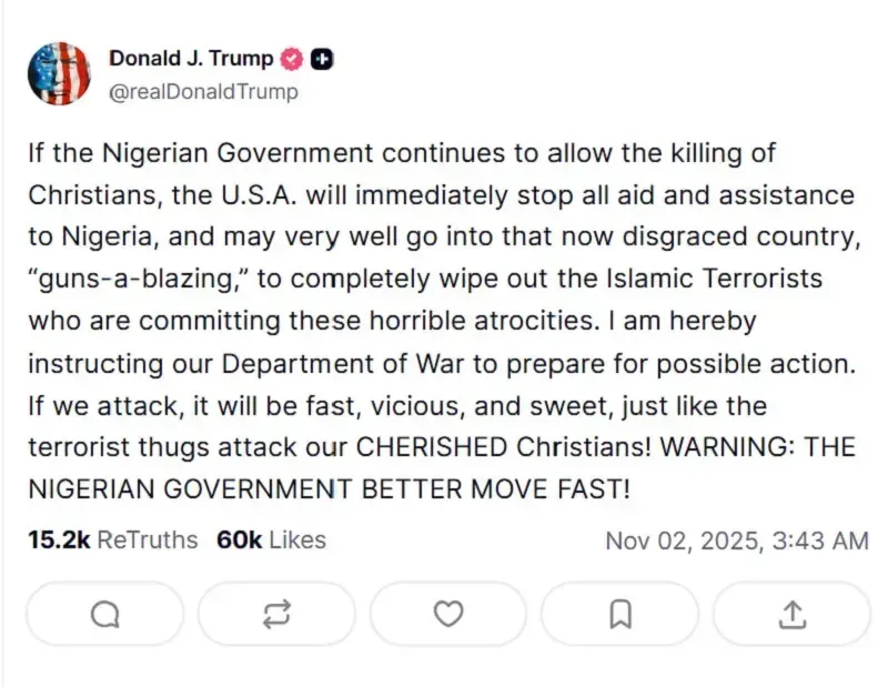 Trump dọa cắt viện trợ cho Nigeria vì vấn đề tôn giáo
