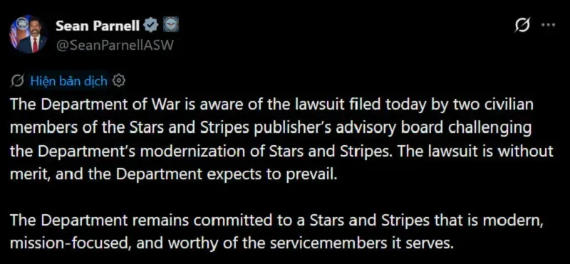 Lầu Năm G&oacute;c bị kiện v&igrave; siết quyền tự chủ của b&aacute;o qu&acirc;n đội Stars and Stripes