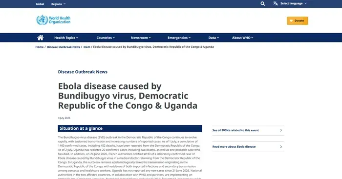 WHO cảnh b&aacute;o virus Ebola Bundibugyo lan rộng, hơn 1.400 ca mắc 