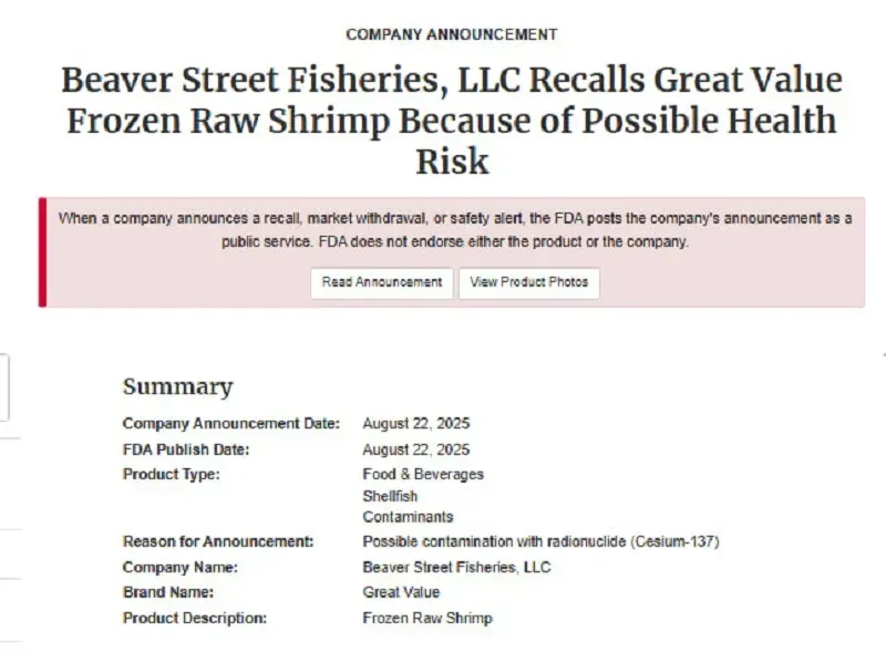 FDA mở rộng cảnh báo về tôm nhiễm phóng xạ, thu hồi thêm 2 nhãn hiệu
