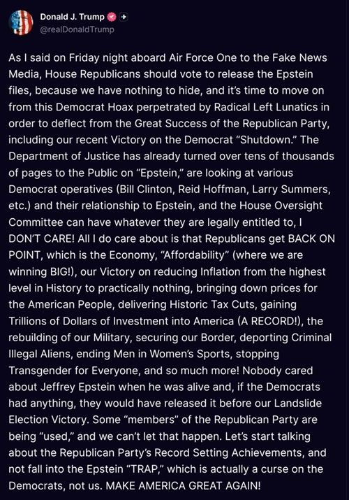 Ong-Trump-ung-ho-Ha-vien-Hoa-Ky-cong-bo-ho-so-Epstein-2.webp Ông Trump ủng hộ Hạ viện Hoa Kỳ công bố hồ sơ Epstein