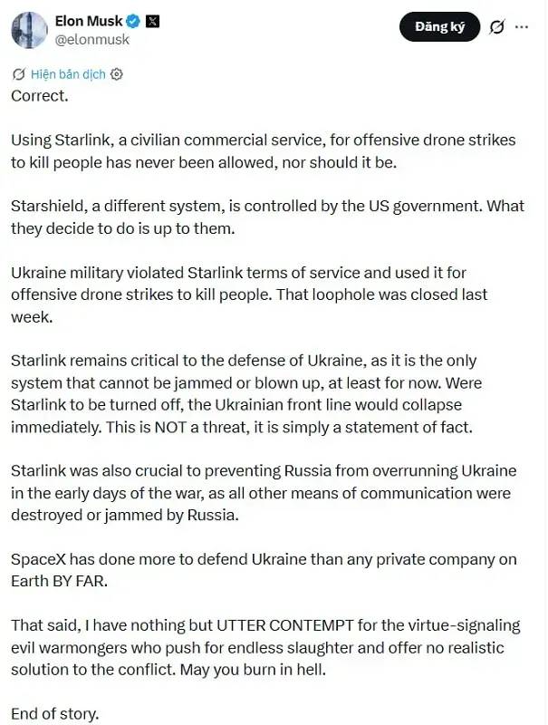 Ukraine b&aacute;c bỏ c&aacute;o buộc vi phạm điều khoản Starlink