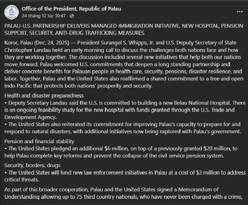 quoc-dao-palau-ky-thoa-thuan-tiep-nhan-nguoi-di-cu-tu-Hoa-Ky-3.webp Quốc đảo Palau ký thỏa thuận tiếp nhận người di cư từ Hoa Kỳ
