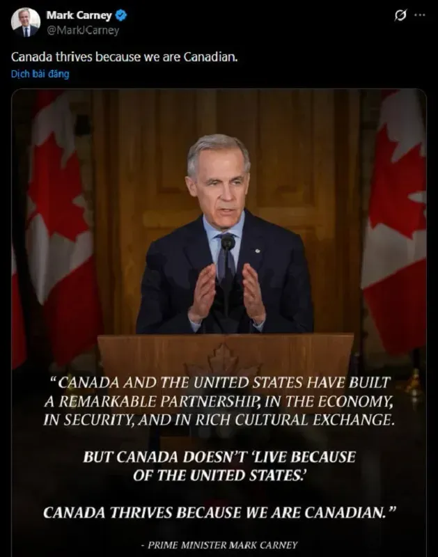 &Ocirc;ng Carney đ&aacute;p trả vụ Trump n&oacute;i &ldquo;Canada tồn tại nhờ Hoa Kỳ&rdquo;