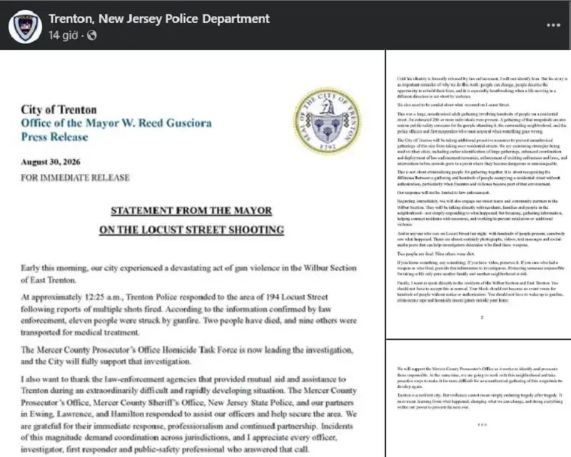 Xả s&uacute;ng tại New Jersey khiến 2 người chết, 8 người bị thương
