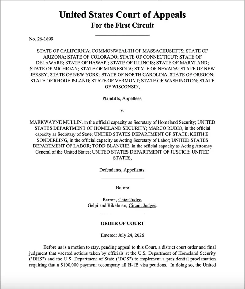 To&agrave; ph&uacute;c thẩm chặn quy định thu 100.000 USD visa H-1B của ch&iacute;nh quyền Trump