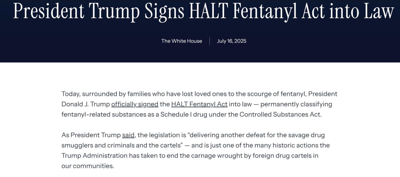 Tổng thống Trump ban hành Đạo luật HALT Fentanyl siết chặt kiểm soát ma túy tổng hợp