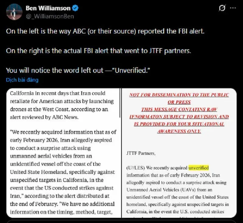 Thực hư th&ocirc;ng tin Iran sẽ tấn c&ocirc;ng California bằng m&aacute;y bay kh&ocirc;ng người l&aacute;i?