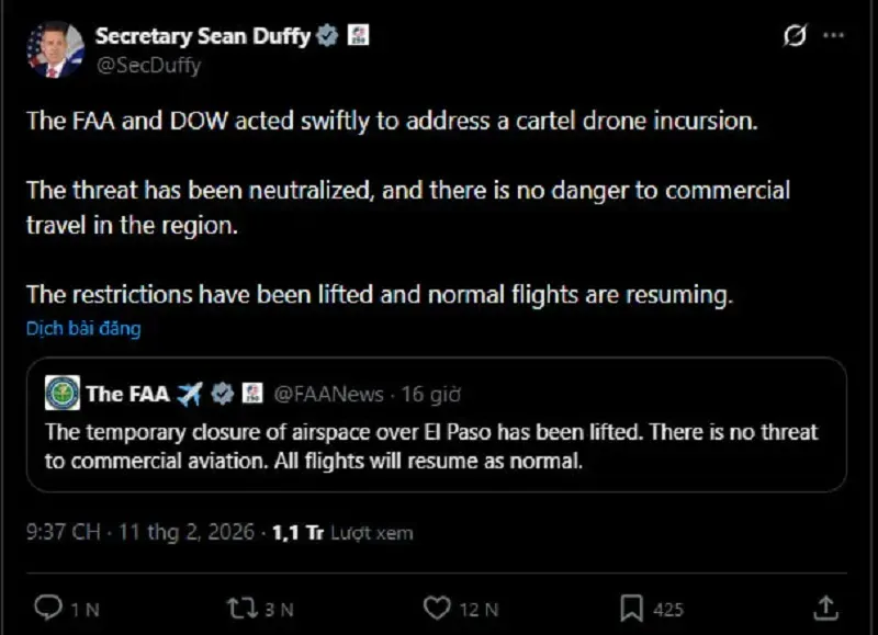 Tranh c&atilde;i thử nghiệm drone qu&acirc;n sự, FAA đ&oacute;ng cửa kh&ocirc;ng phận El Paso
