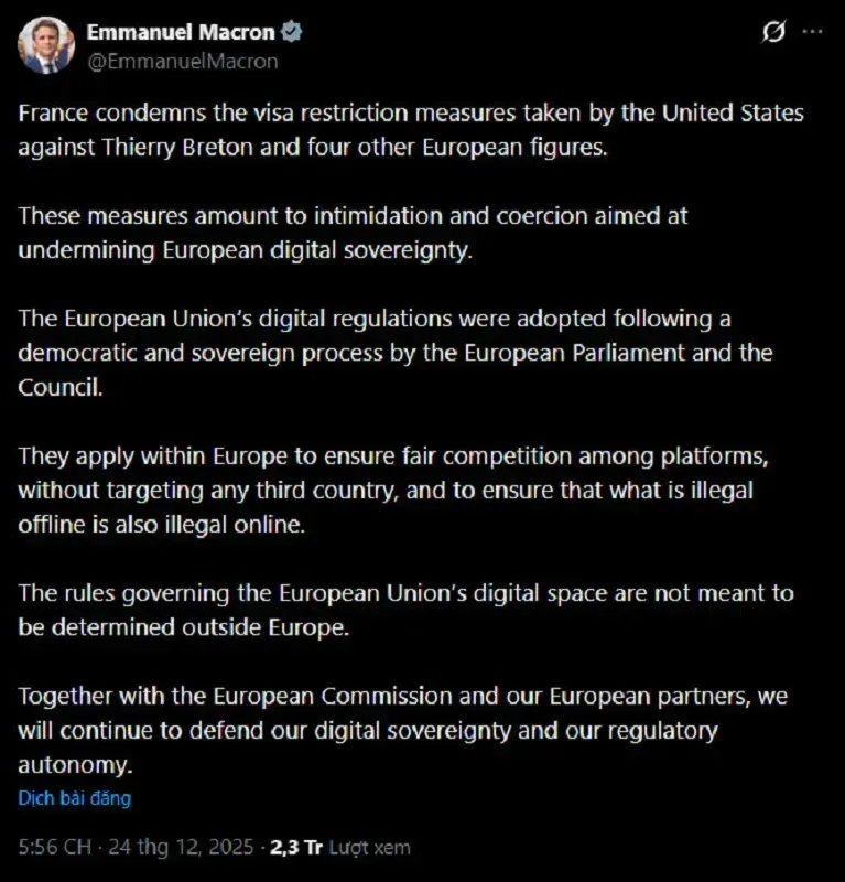 Vụ Hoa Kỳ cấm cấp thị thực cựu Ủy vi&ecirc;n EU, Li&ecirc;n minh phản ứng