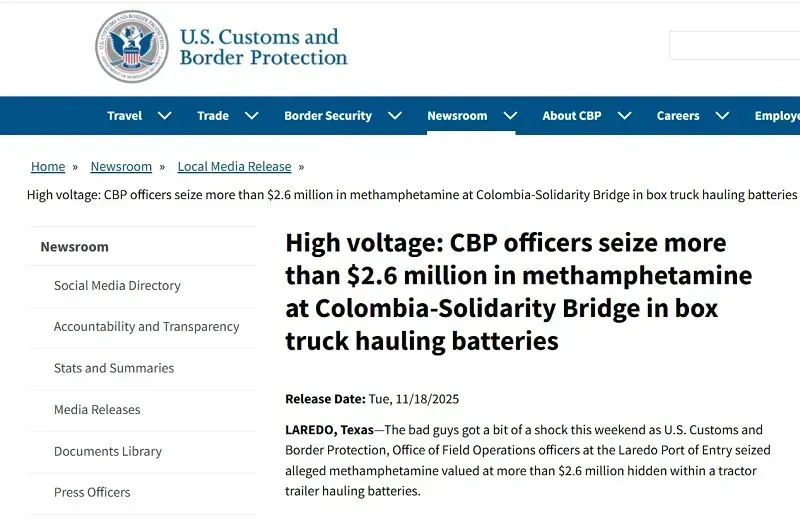 Hoa Kỳ: CBP thu giữ lượng ma túy đá trị giá 2,6 triệu USD