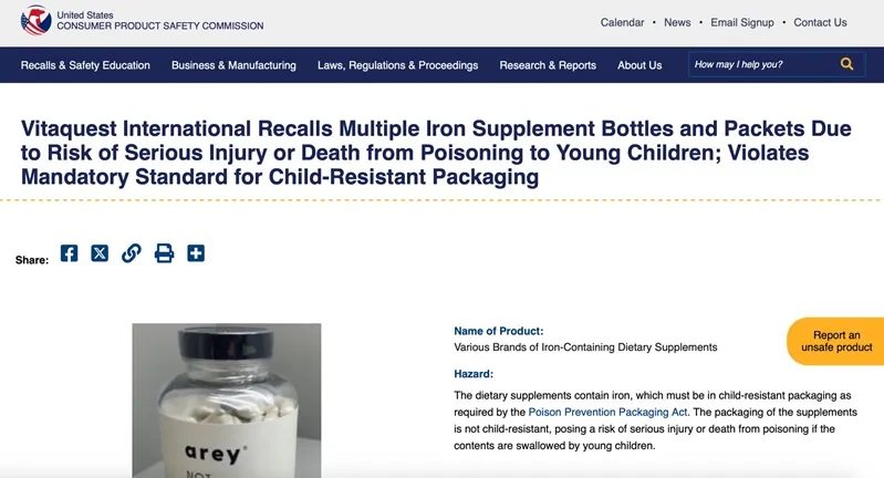 Hơn 350.000 hộp vitamin, thực phẩm bổ sung bị thu hồi tại Hoa Kỳ 